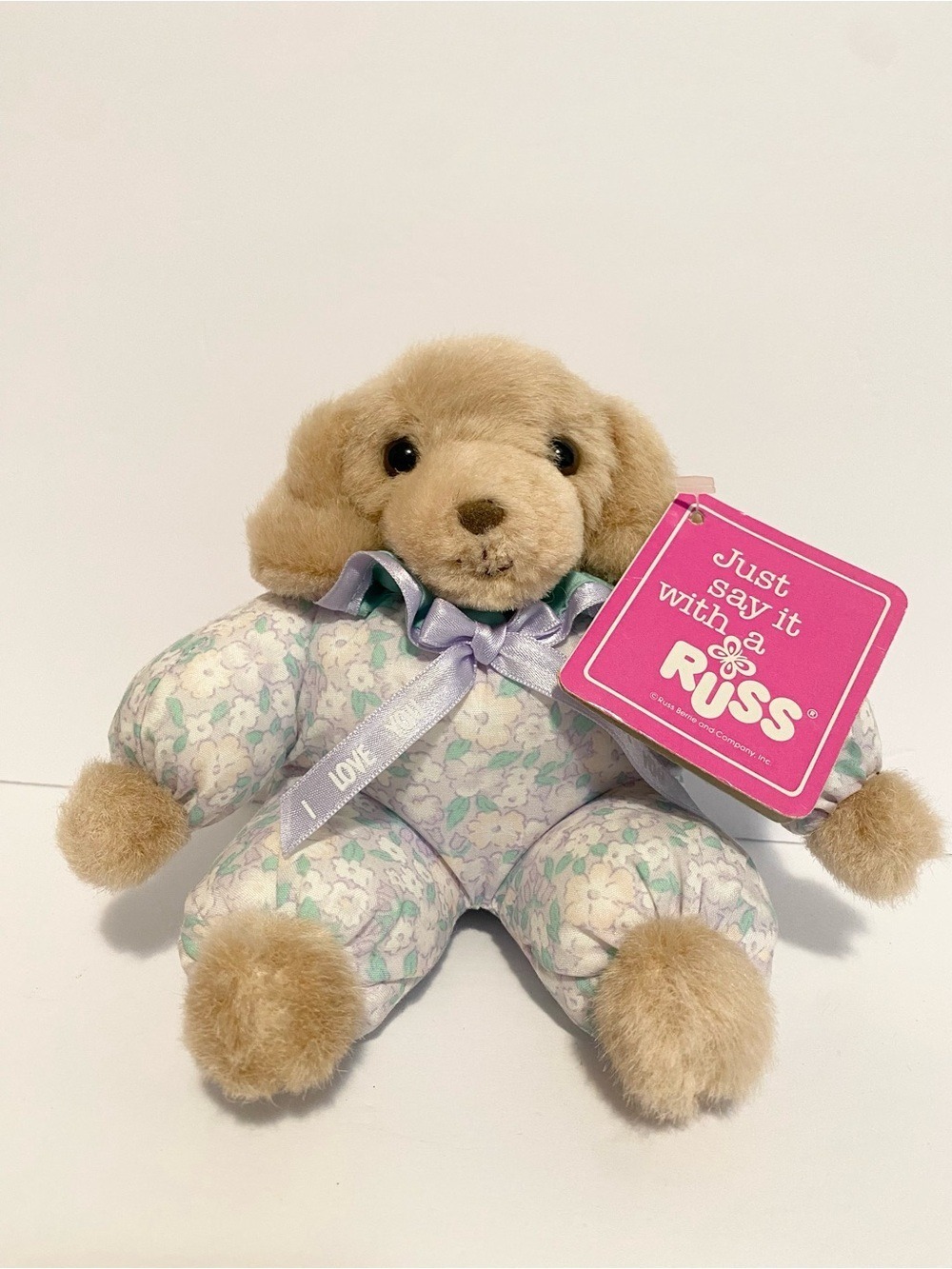 Russ Caress Soft Pets Puppy Dog Plush Floral Pyjamas Stuffed Animal Vintage NWT